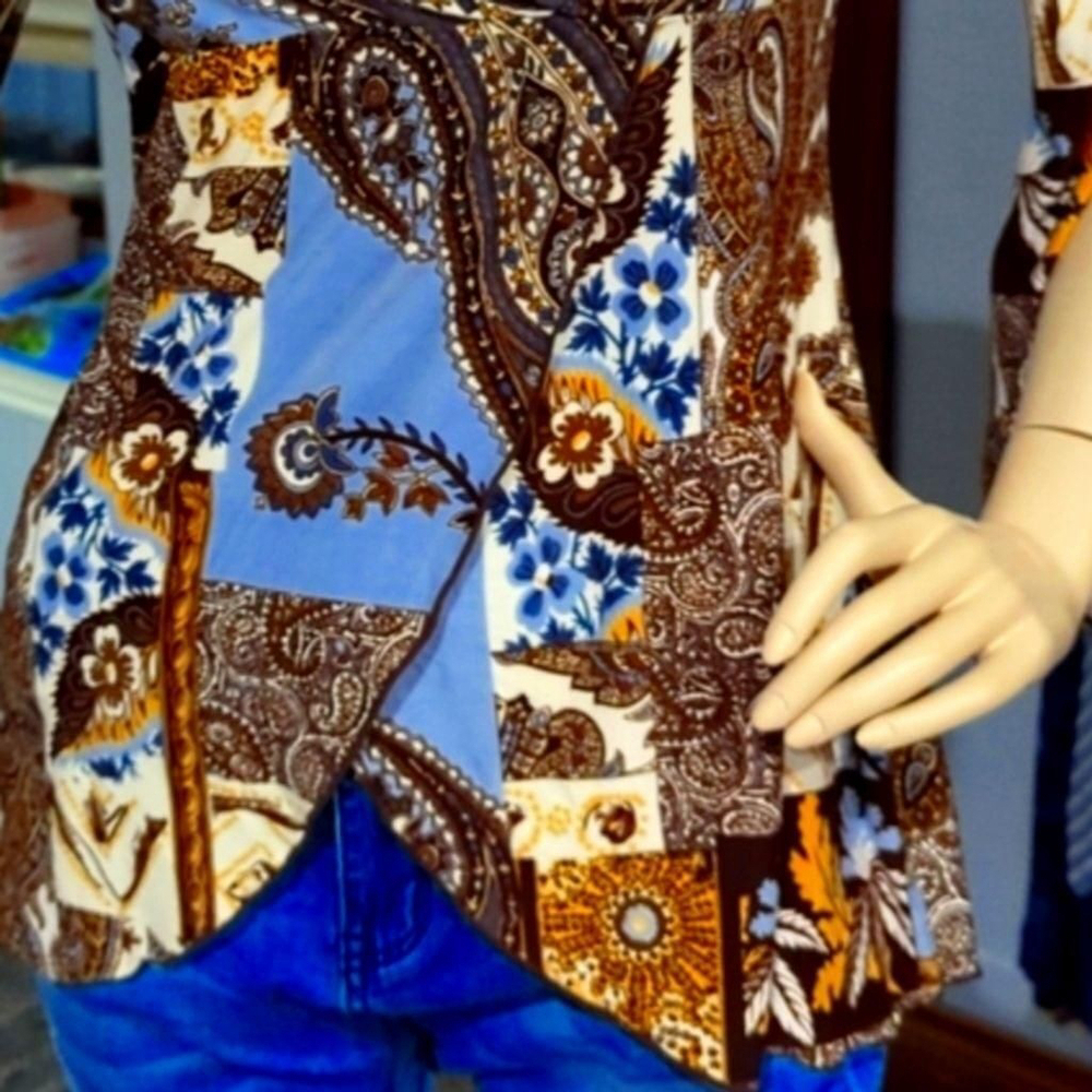 Bohemian Top Medium Split sleeve Brown Paisley Long Sleeve Blouse Baby doll top - Picture 8 of 12